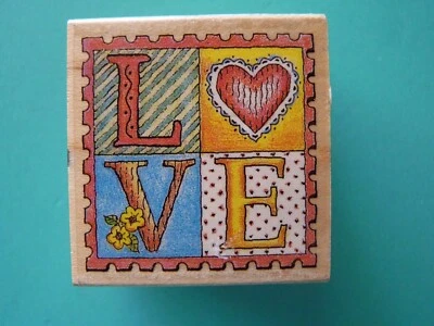 LOVE Faux Postage Stamp ALL NIGHT MEDIA Rubber Stamp - Image 1 of 2