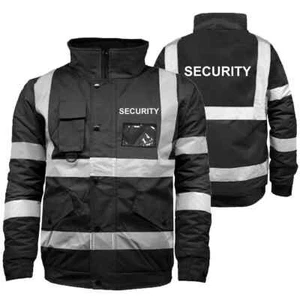 Chaqueta de bombardero impermeable Hi Vis personal de seguridad ropa de trabajo uniforme abrigo - negro - Imagen 1 de 4