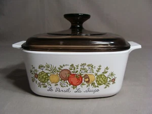 Plato cuadrado con tapa marrón Corning Ware A-1 1/2-B, patrón Spice of Life, EE. UU. - Imagen 1 de 5