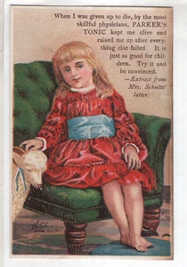 Parker's Tonic Child & Lamb Patent Medicine Victorian Trade Card 3"x4" VTC-XM400 - Imagen 1 de 2