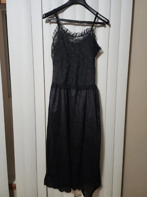 Vestido sin Mangas Vintage Años 70 Camisón Negro Encaje Maxi Vamp Fatale Transparente Largo EE. UU. Foto 1 de 4
