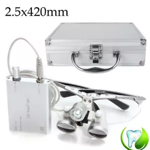 Tragbare zahnärztliche chirurgische Lupen 2,5x 420 mm LED Scheinwerfer Lampe + Tragetasche - Bild 1 von 5