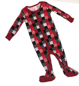 NEW Petit Lem Holiday Baby Sleeper 9M Red Black Gray Check Footed PL Sleep - Picture 1 of 4