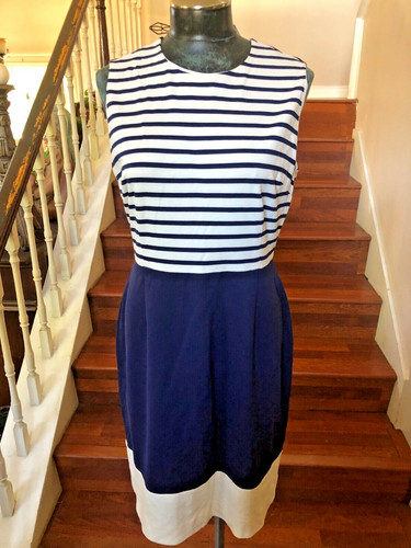 Abito Kate Spade blu bianco senza maniche a righe aderente svasato nautico zip posteriore tg 12