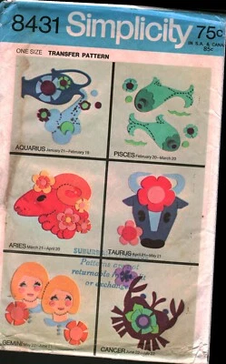 8431 Vintage Simplicity Sewing Pattern Appliques Zodiac Signs OOP Sew Transfer - Image 1 of 2