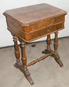 colonne tavolo da cucire noce albero da cucire tavolo 2 cassetti vecchio antico top decorazione - Foto 1 di 12