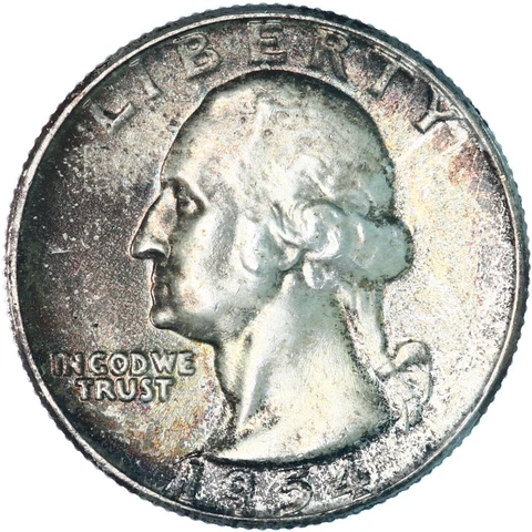 1954 (P) Washington Quarter 90% Silver BU US Coin Toned See Pics A602 Cover