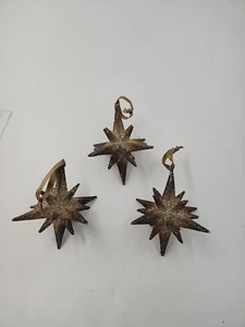 3 Vtg MCM 18 pt STARBURST ATOMIC SPUTNIK Mica Glitter Gold Christmas Ornaments - Picture 1 of 4