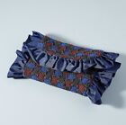 Anthropologie Maria La Rosa blue Wool Plaid Silk Trim Ruffle Edged Bag NEW
