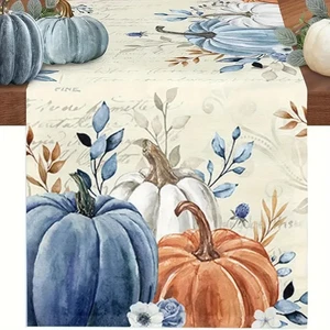 Thanksgiving Pumpkin Autumn Leaves Table Runner Fall Home Farmhouse Decor 13x72" - Picture 1 of 4