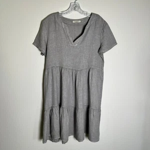 Francesca Bettini Leinen Kurzarm V-Ausschnitt Stufen Minikleid Damen Small Grau - Bild 1 von 5