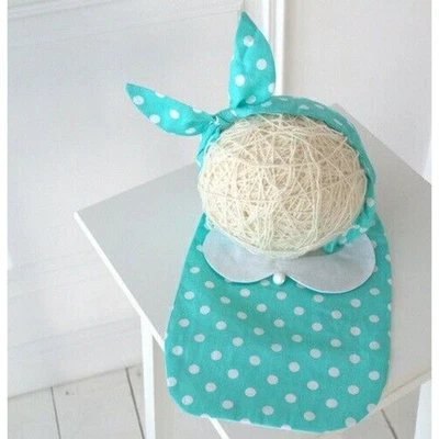 Magbaby Newborn Baby Girl Teal Polka Dot Cotton Handmade Bib & Headband Set  - Image 1 of 4