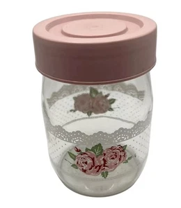 Vintage Carlton Glas 1L Rosa Rose Glas mit Deckel | Glaskanister Victorian Rose - Bild 1 von 5