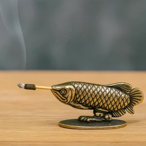 Vintage Brass Fish Incense Holder Retro Metal Figurine Aromatherapy Burner 2'' - Picture 1 of 4