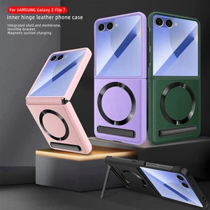 Funda de cuero con soporte Magsafe para Samsung Galaxy Z Flip7 FE con bisagra de cinturón cubierta de vidrio - Imagen 1 de 24