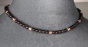 COLLAR HEMATITA 6MM CUARZO AHUMADO Y ROSA ~ PLATA DE LEY 19" - Imagen 1 de 2