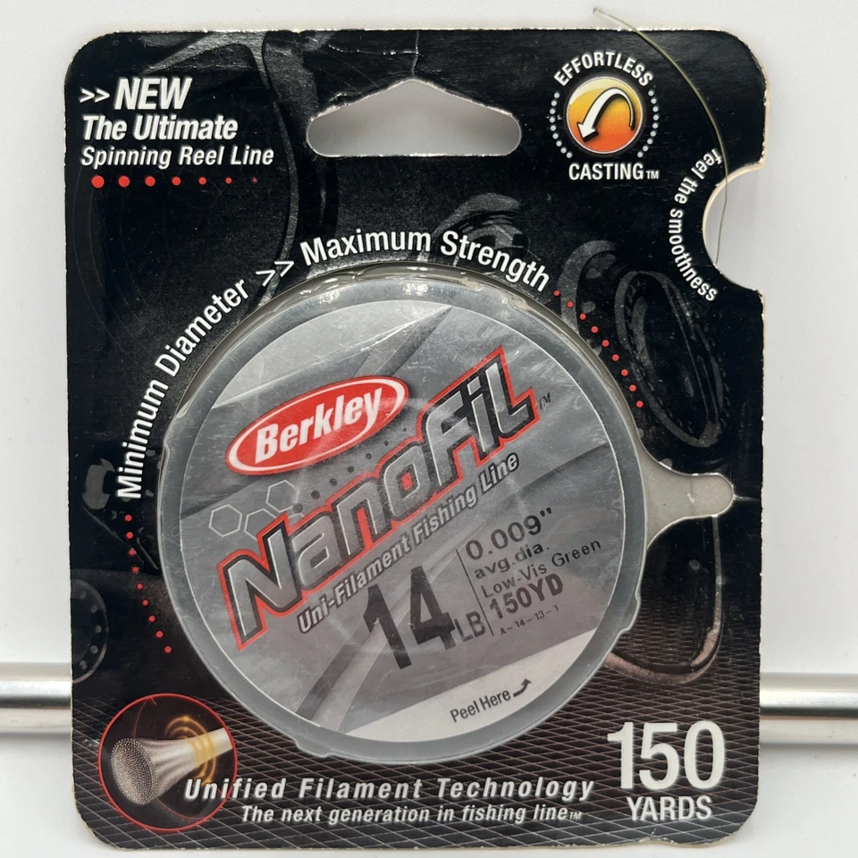 150 Yards Berkley Nanofil 14 lb Unifilament Fishing Line Low Vis Green .009” NOS - Image 1 of 2