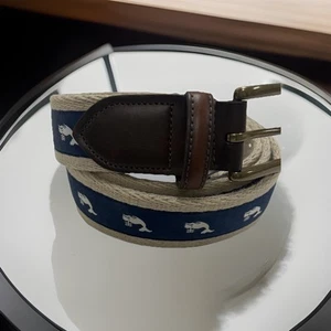 Vegan Leather Man Canvas Golf Belt Mens Size 44 Blue White Whale Preppy - Picture 1 of 7