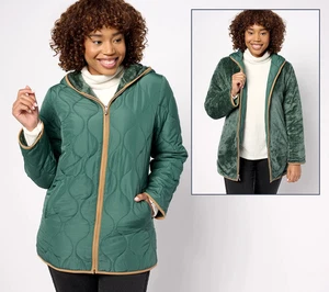 Susan Graver Wende-Fleecejacke gesteppt gewebt & Plüsch grün Gr. XL A620230 - Bild 1 von 3