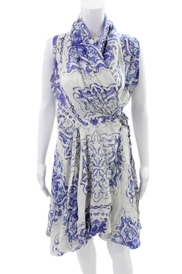 Vestido envolvente Sartoria Saracena para mujer de lino floral con cuello en V azul talla L Foto 1 de 4