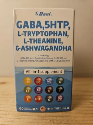 DSVI GABA 750mg 5 HTP 200mg L Tryptophan 500mg L Theanine 200mg Ashwagandha - Image 1 of 4