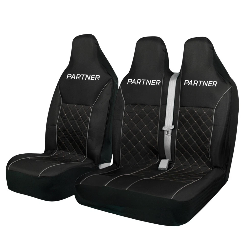 PARA PEUGEOT PARTNER SWB MWB LWB - FUNDAS DE ASIENTO DE FURGONETA ACOLCHADAS GRISES - 2+1 Foto 1 de 1