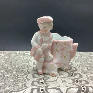 Vintage Nippes Porcelain Boy Pink Figurine “Boy Hunting Squirrel” - Picture 1 of 8