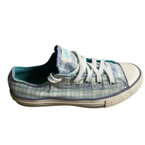 Converse Chuck Taylor All Star Junior Lo Top Sneakers - Plaid Blue and White - Foto 1 di 10