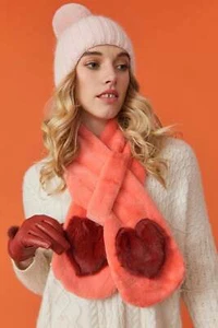JAYLEY Orange Faux Fur Scarf with Heart Embellishments One Size - Picture 1 of 3