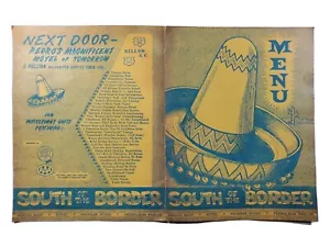 Menú South of the Border Motor Inn década de 1960 - Carolina del Sur - Carretera EE. UU. 301/501 - Imagen 1 de 2