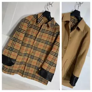 Burberry Reversible Wool Jacket Beige Nova Check Ladies Size 9AB2 From Japan - Picture 1 of 10
