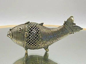 Antique Figurine Whale Silver Metal Desk Ornament Incense Burner Asian - Picture 1 of 10