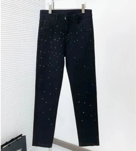 New Men Luxury Black Jeans Diamond Rhinestones Fashion Trousers High Quality - Picture 1 of 10
