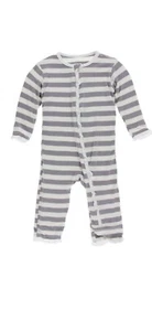 Kickee Pants One Piece Outfit Baby Girl Gray White Stripes Size 0-3 Months NWT - Picture 1 of 4
