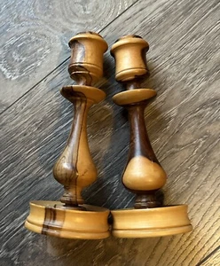 Vtg Pair Candlesticks Olive Wood Turned 6” Tableware Lovely - Picture 1 of 6