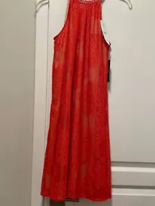 NWT - NY&C GORGEOUS ANYTIME ORANGE LACE LINED ROUND/HALTER TIE NECK DRESS - S - Picture 1 of 6