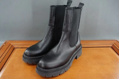 Andre Assous Mujer Talla 38/8 Zapatos Cuero Negro Pull On Gruesas Botas Chelsea Foto 1 de 4