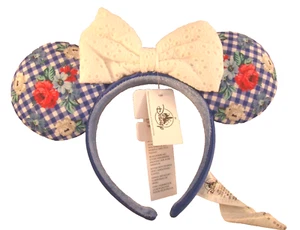 Disney Ohren Stirnband Blumen Gingham blau kariert Minnie Mouse Schleife Parks Öse - Bild 1 von 8