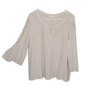 Imagine Made In Italy Size M Boho Beige Quiet Luxury Linen Bell Sleeve Shirt - Picture 1 of 7