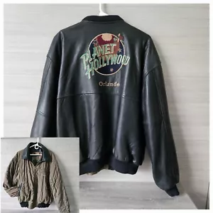 Giubbotto bomber pelle Planet Hollywood Orlando uomo taglia XL anni 90 reversibile DIFETTI - Foto 1 di 24