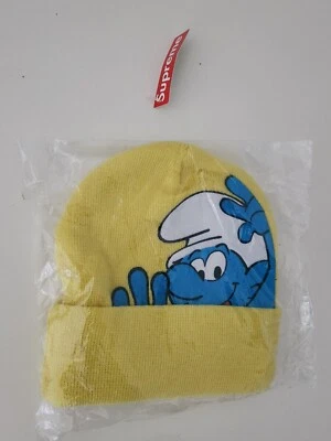 FW20 Supreme X Smurfs Bonnet Jaune Chapeau Neuf Avec Étiquette - Photo 1/4