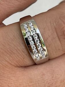 Real Solid 925 Sterling Silver CZ Diamond Ring Iced Pinky Or Wedding Band Men's