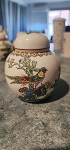 Vintage Chinese Ginger Jar - Hand Painted Ceramic Flower and Pheasant - Picture 1 of 7