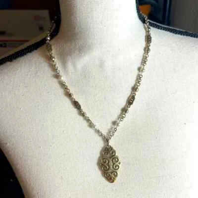 Brighton Geneva Pendant Necklace Gold Tone Faux Pearl Beaded Chain Signed 20" - Изображение 1 из 4