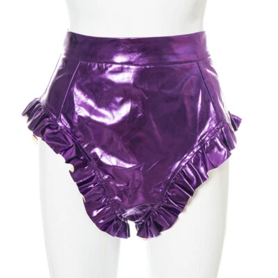 Women PU Faux Leather Shorts Hot Pants Ruffle Mini Trousers Sexy Punk Club Shiny - Image 1 of 4