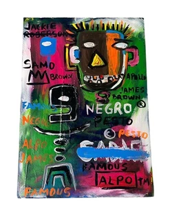 JEAN MICHEL BASQUIAT-POSTCARD PAINTING ON CARDBOARD-SIGNED - Picture 1 of 2