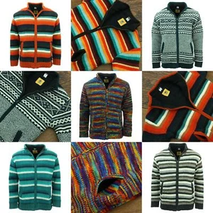 Hand Knitted Wool Jacket Cardigan LoudElephant Nepal Warm Lined Unisex - Picture 1 of 102