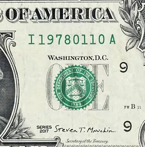 1978, January 10th Birthday Anniversary Dollar Fancy Serial Number I 19780110 A - Picture 1 of 3