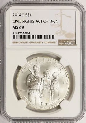 2014-P $1 Civil Rights Act of 1964 Commemorative Silver Dollar NGC MS69 - Image 1 of 2