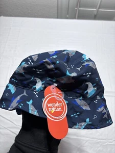 Wonder Nation Boys Sun Hat Reversible Bucket One Size Blue Shark Print NWT - Picture 1 of 7